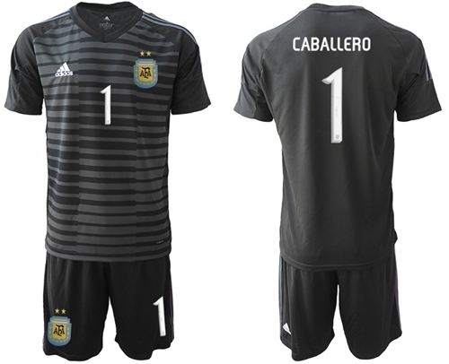 Argentina #1 Caballero Black Goalkeeper Soccer Country Jersey